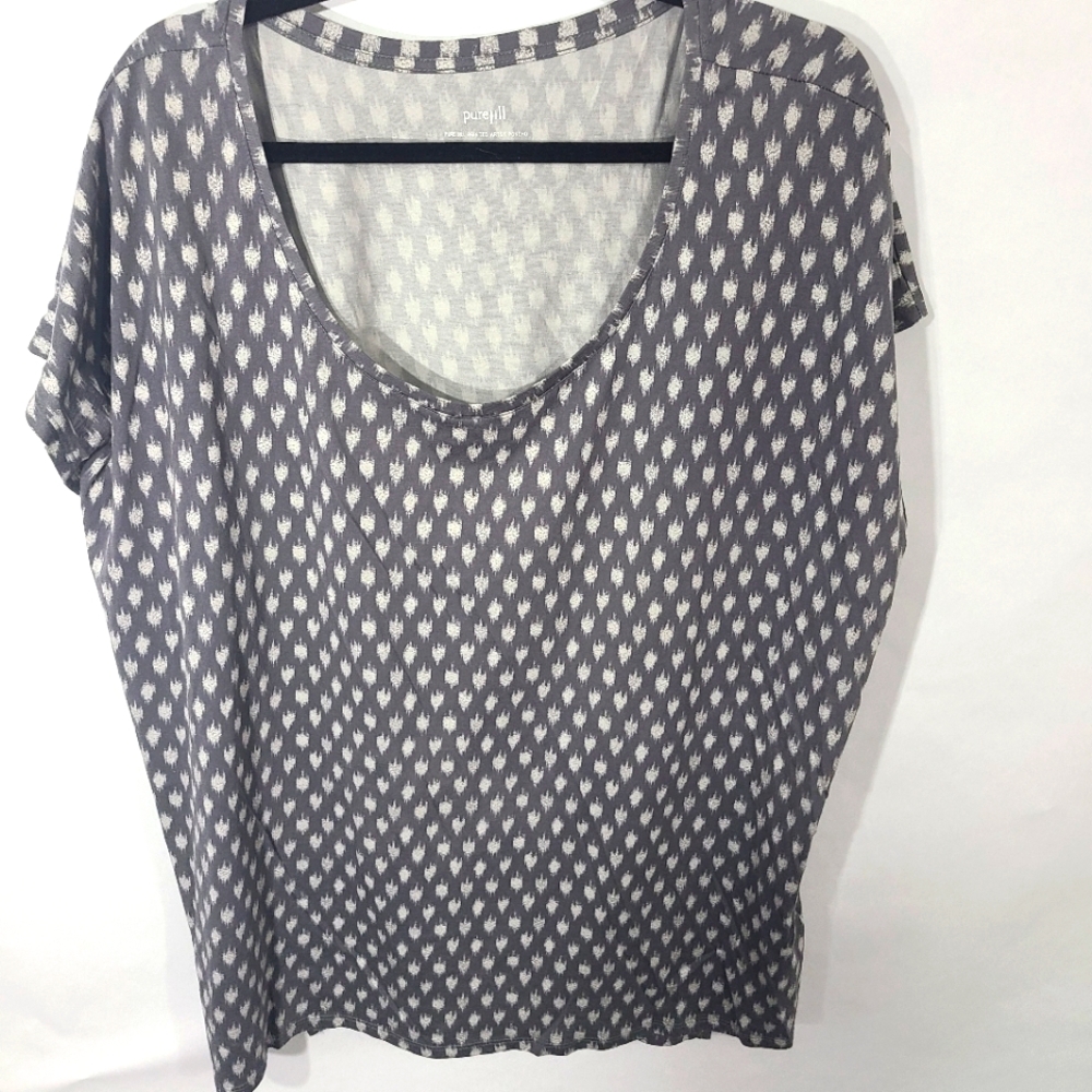 Purejill Printed Artsy Poncho Women's‎ Size XL Blouse Shirt Top Gray White